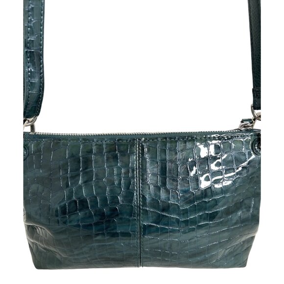 BRIGHTON Green Patent Leather Croc-Embossed Crossbody Bag W/Heart Charm - Picture 3 of 10